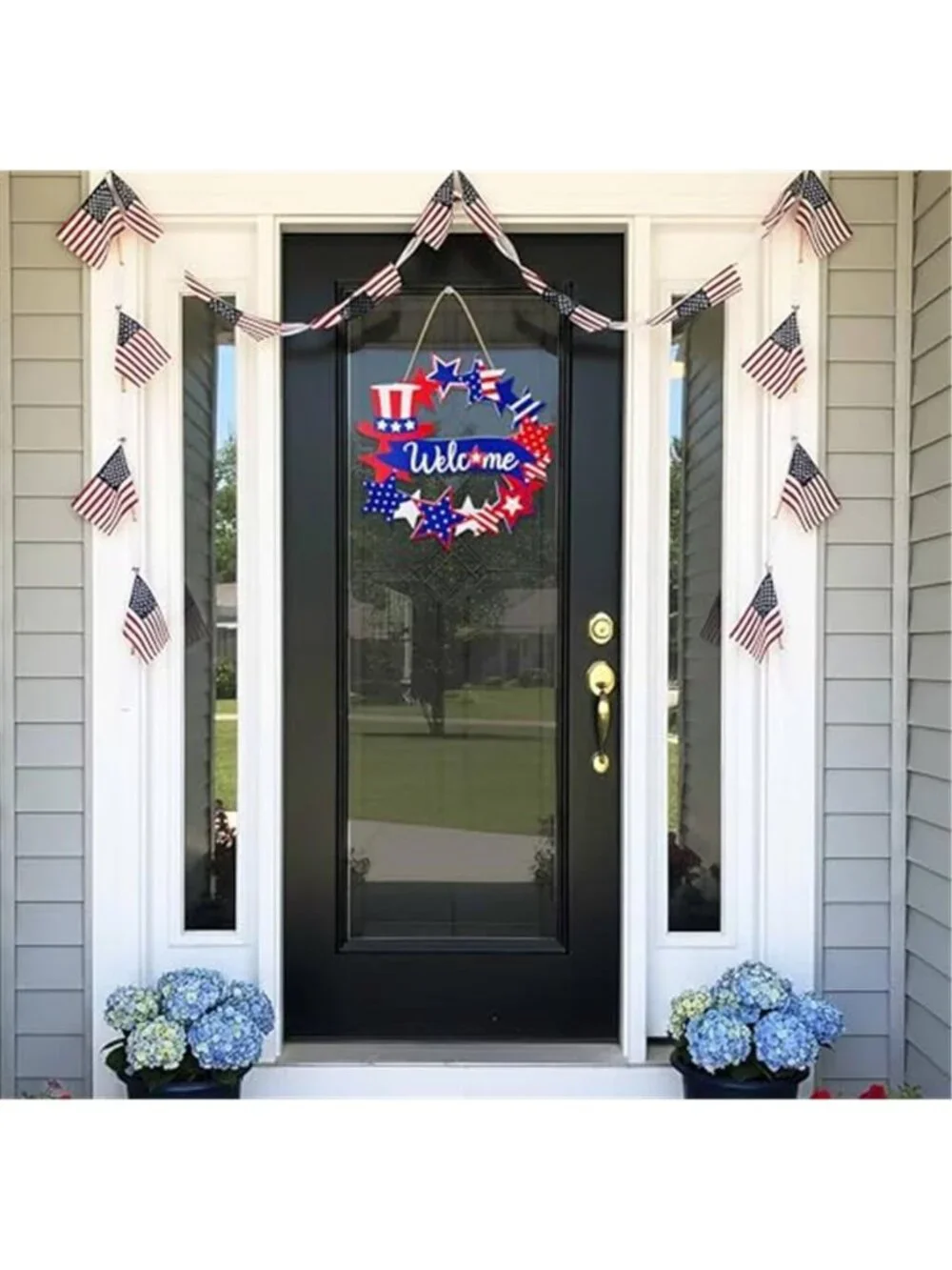 4th of July Americana Star Wreath Red Patriotic Welcome Wreath Door Hanging